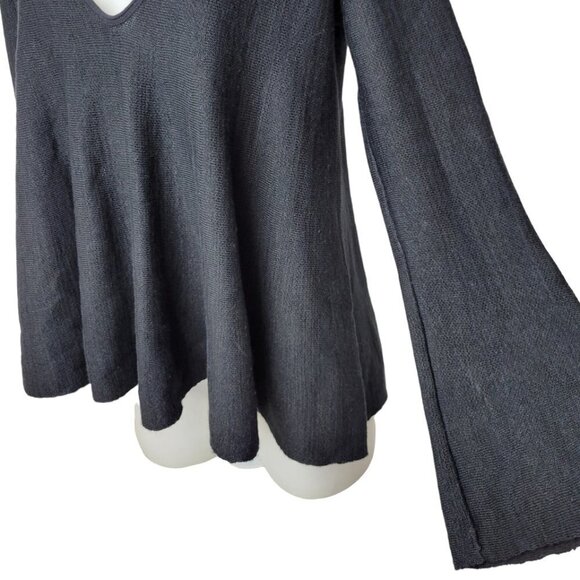 Free People Oversized Linen Blend Bell Sleeve Top  Black - Picture 4 of 6